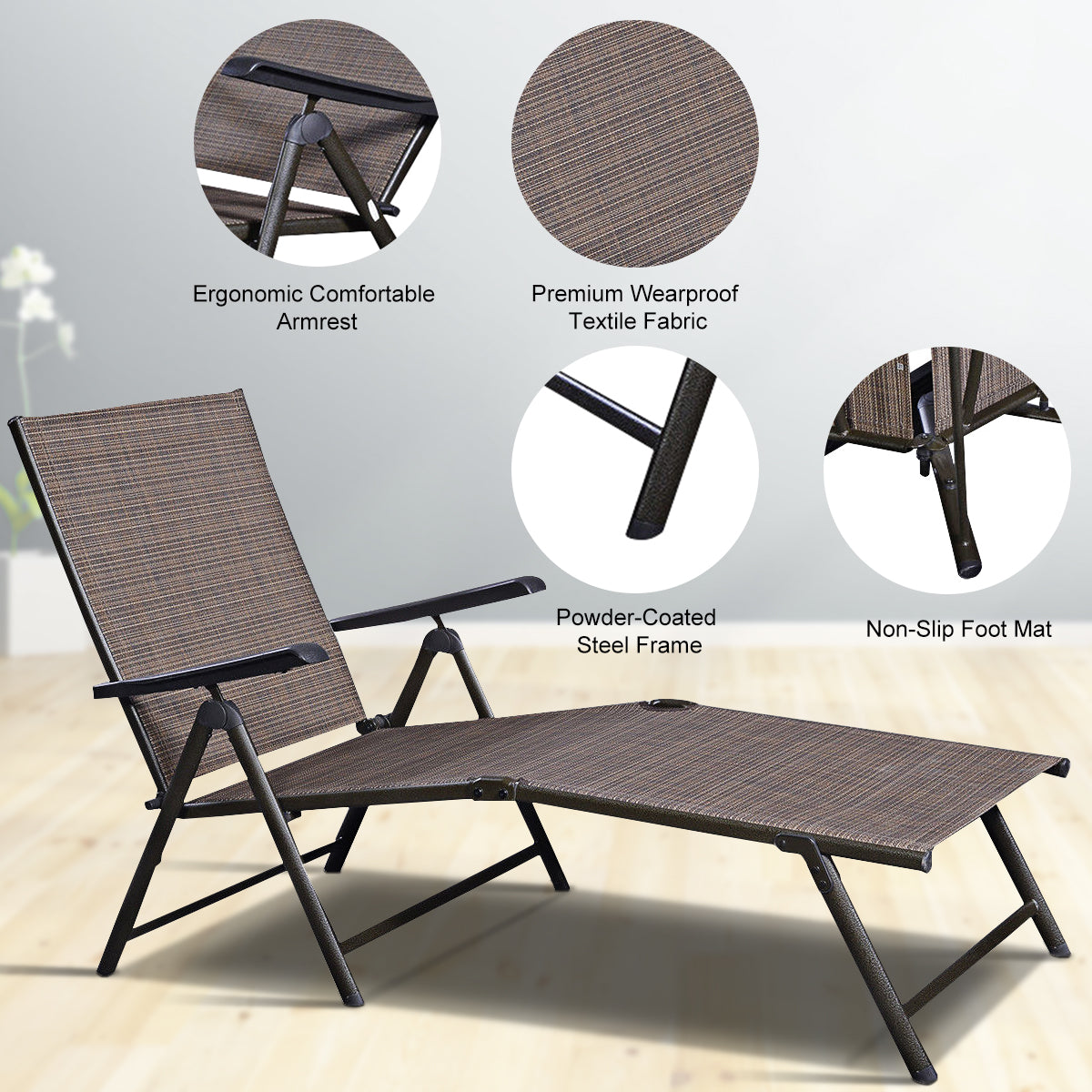 Patiojoy Outdoor Patio Folding Lounge Adjustable Recliner Chair Garden Lawn