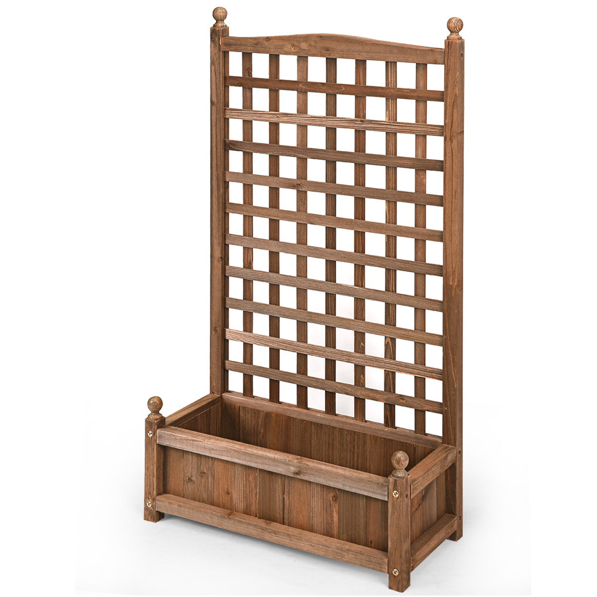 Topbuy Wooden Plant Box Flower Plant Growing Box Holder with Trellis