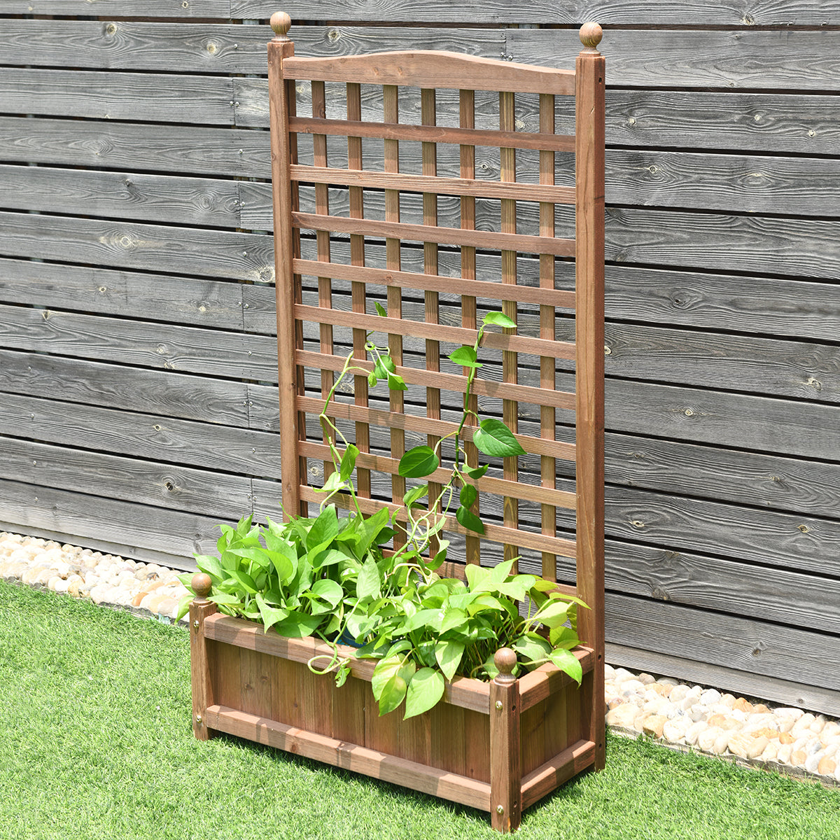 Topbuy Wooden Plant Box Flower Plant Growing Box Holder with Trellis