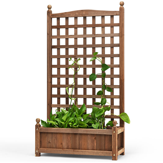 Topbuy Wooden Plant Box Flower Plant Growing Box Holder with Trellis