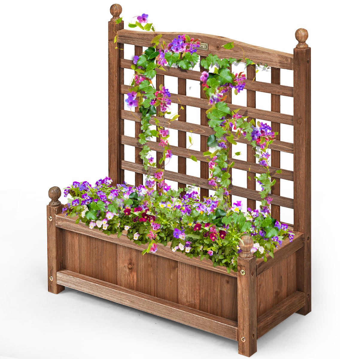 Topbuy Outdoor Wooden Plant Box Flower Plant Growing Box Holder with Trellis