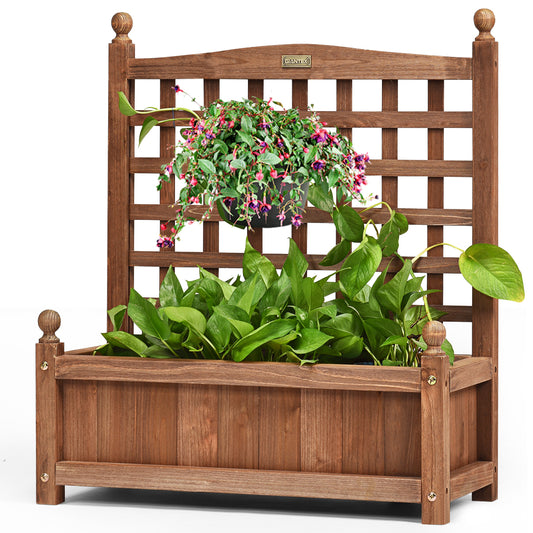 Topbuy Outdoor Wooden Plant Box Flower Plant Growing Box Holder with Trellis