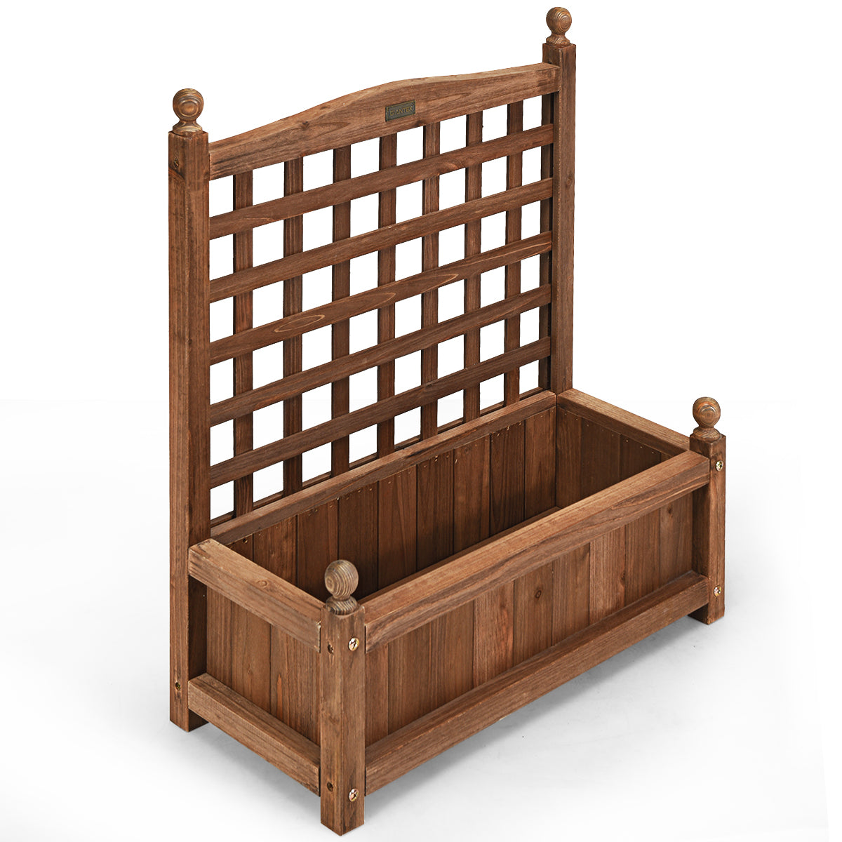 Topbuy Outdoor Wooden Plant Box Flower Plant Growing Box Holder with Trellis