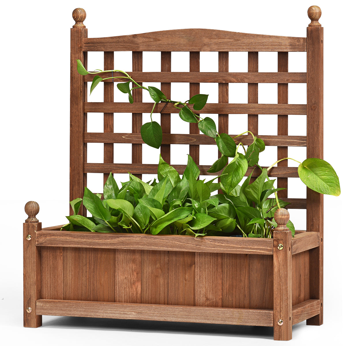 Topbuy Outdoor Wooden Plant Box Flower Plant Growing Box Holder with Trellis