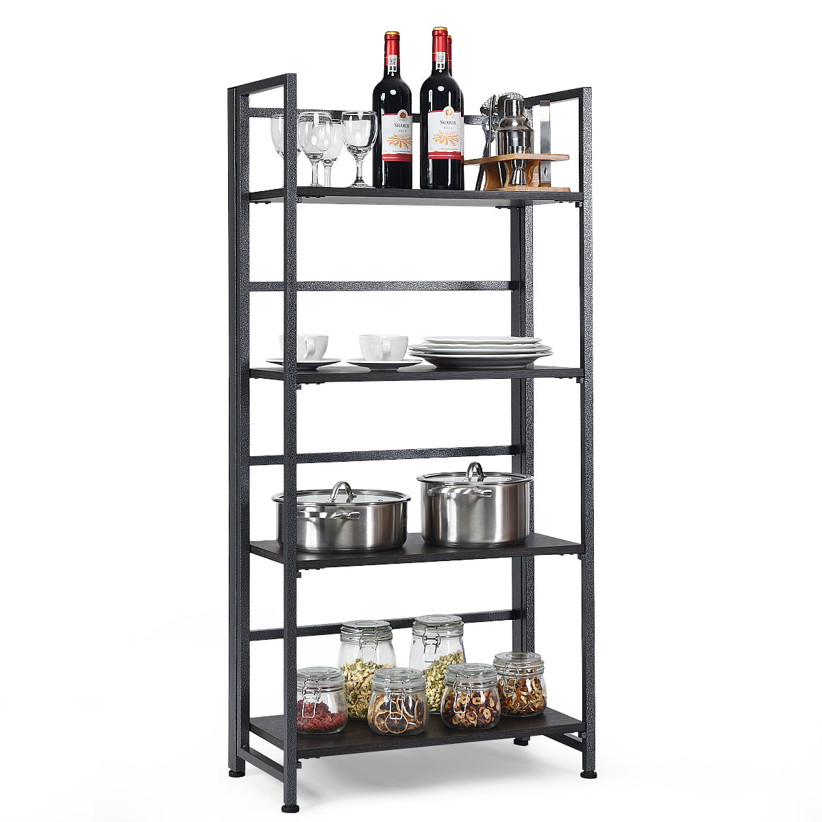 Topbuy 4-Tier Folding Bookshelf Open Display Rack Metal Storage Shelf Home Office