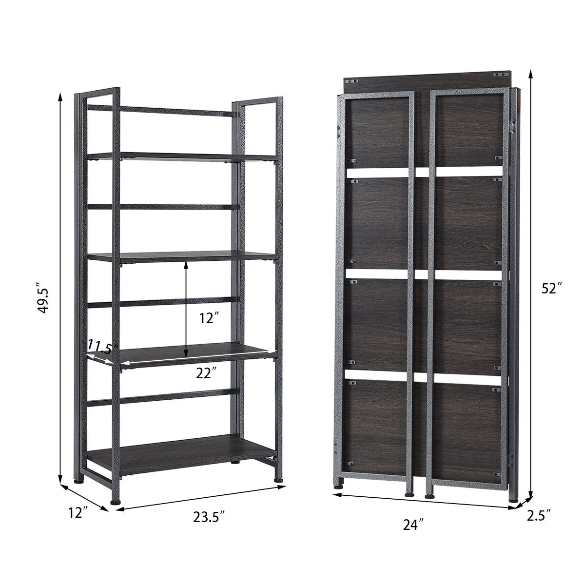 Topbuy 4-Tier Folding Bookshelf Open Display Rack Metal Storage Shelf Home Office