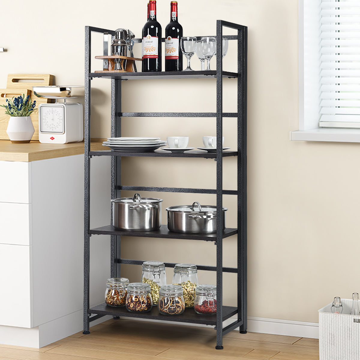 Topbuy 4-Tier Folding Bookshelf Open Display Rack Metal Storage Shelf Home Office