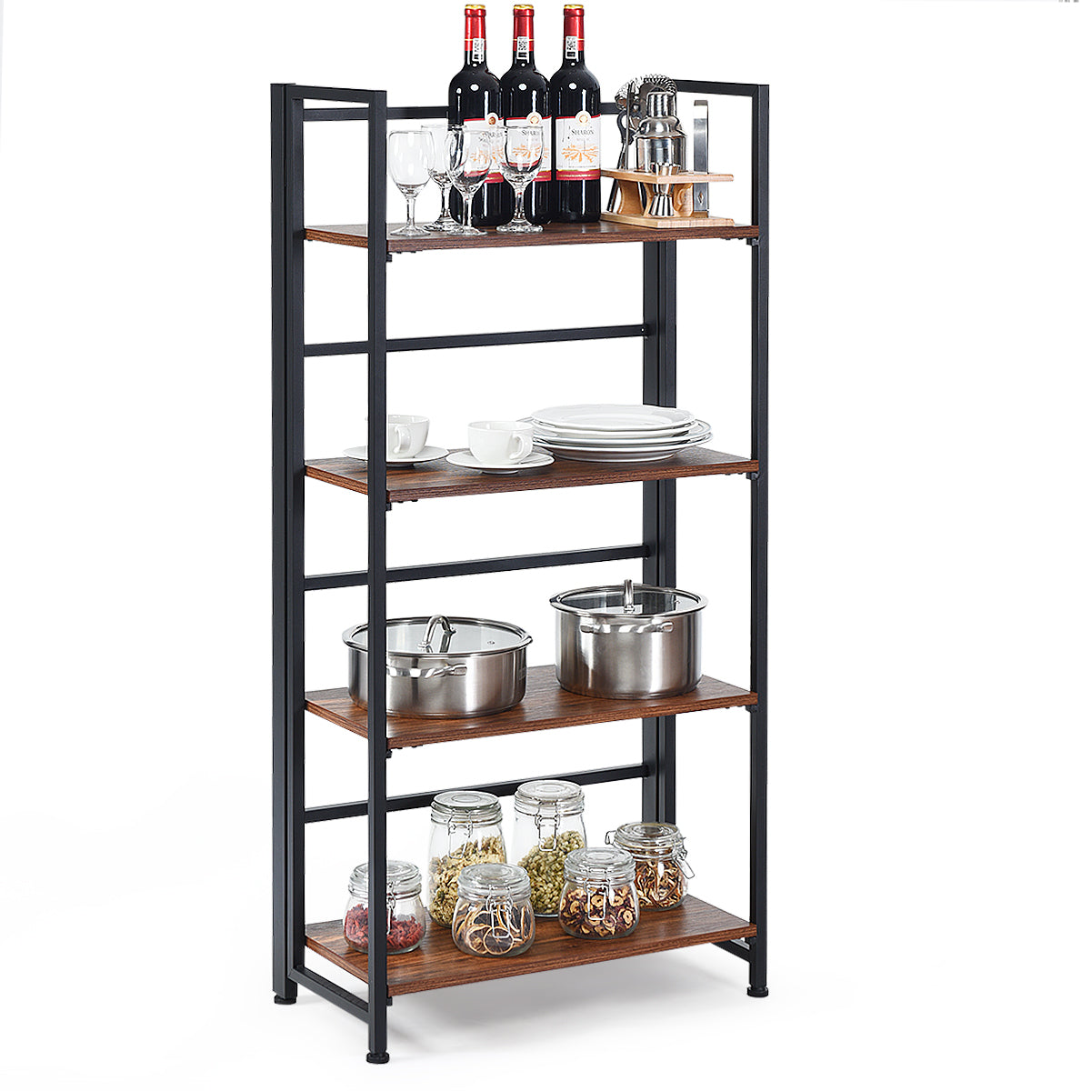 Topbuy 4-Tier Folding Bookshelf Open Display Rack Metal Storage Shelf Home Office
