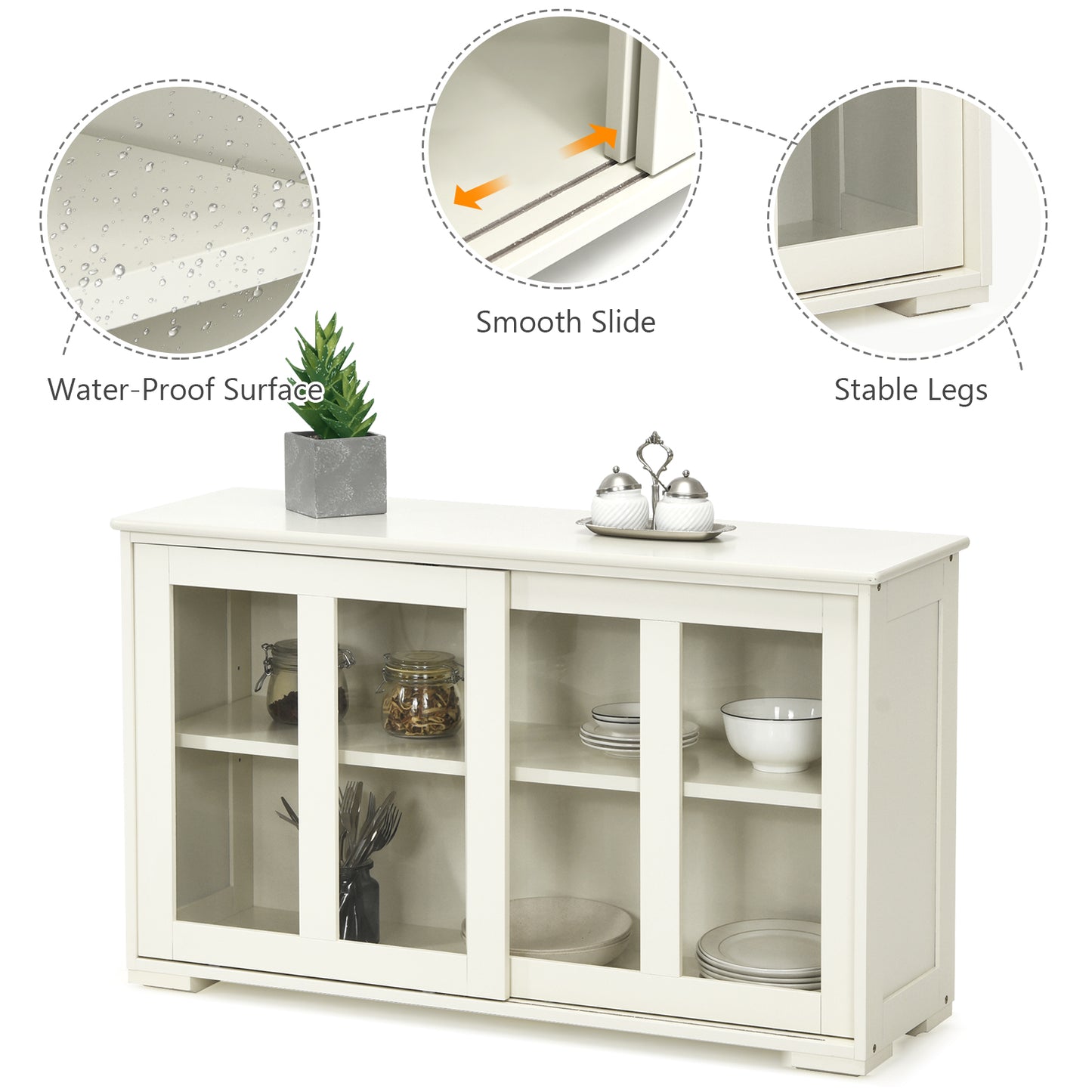 Topbuy Wooden Buffet Cupboard Kitchen Storage Sideboard Glass Sliding Door Antique