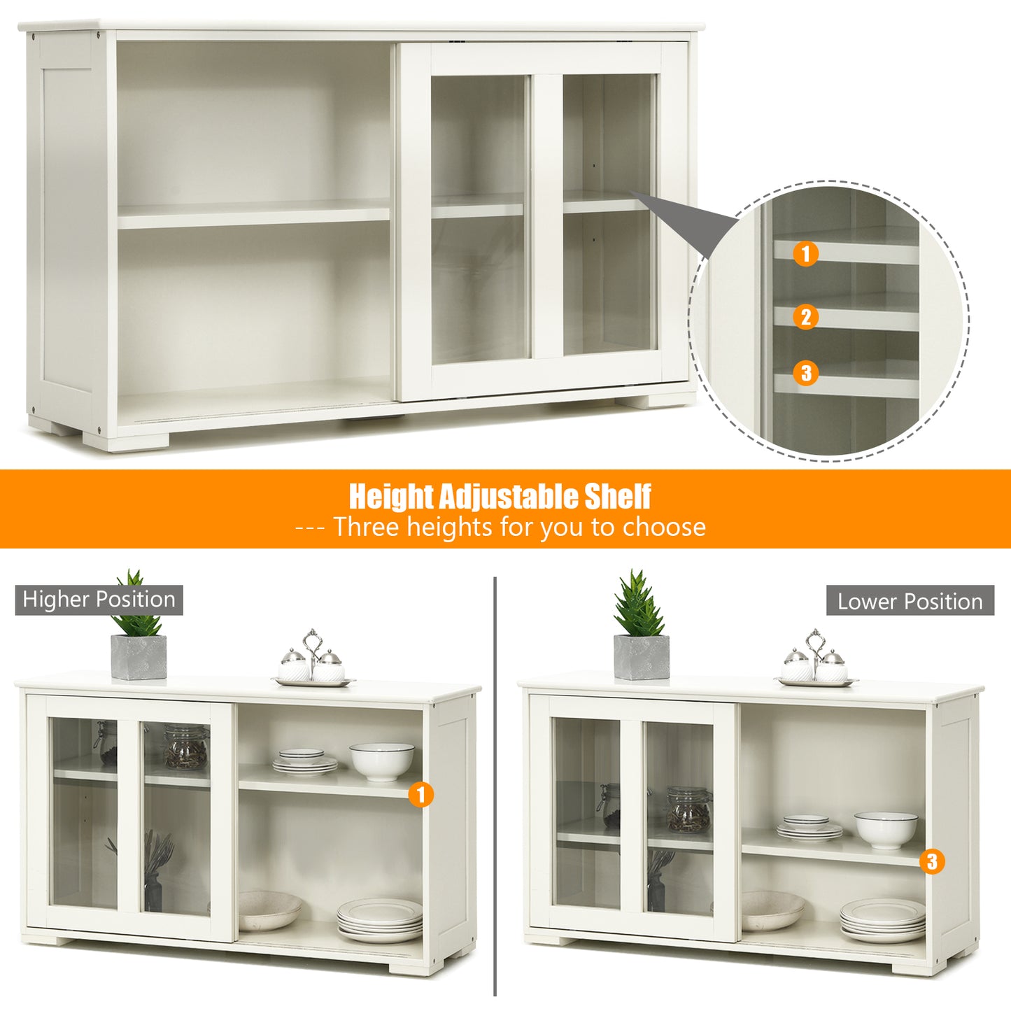 Topbuy Wooden Buffet Cupboard Kitchen Storage Sideboard Glass Sliding Door Antique