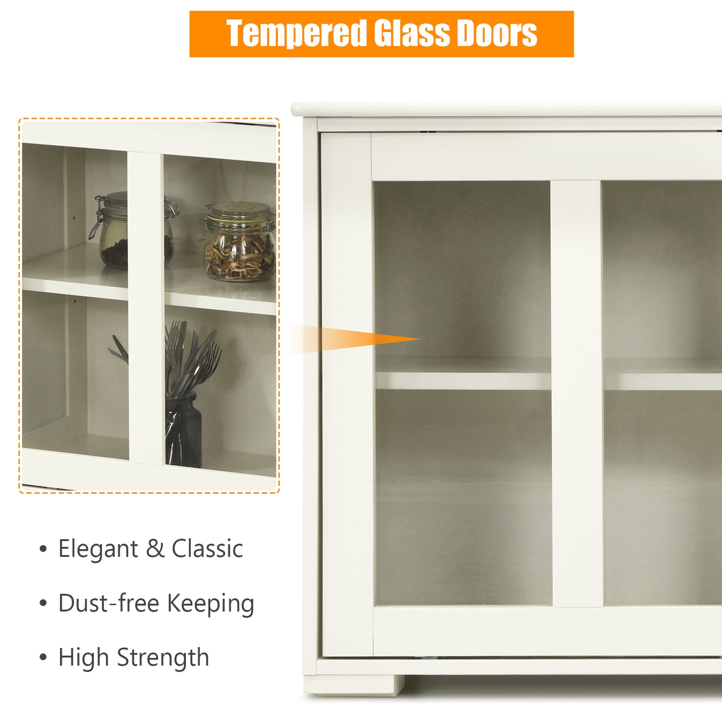 Topbuy Wooden Buffet Cupboard Kitchen Storage Sideboard Glass Sliding Door Antique