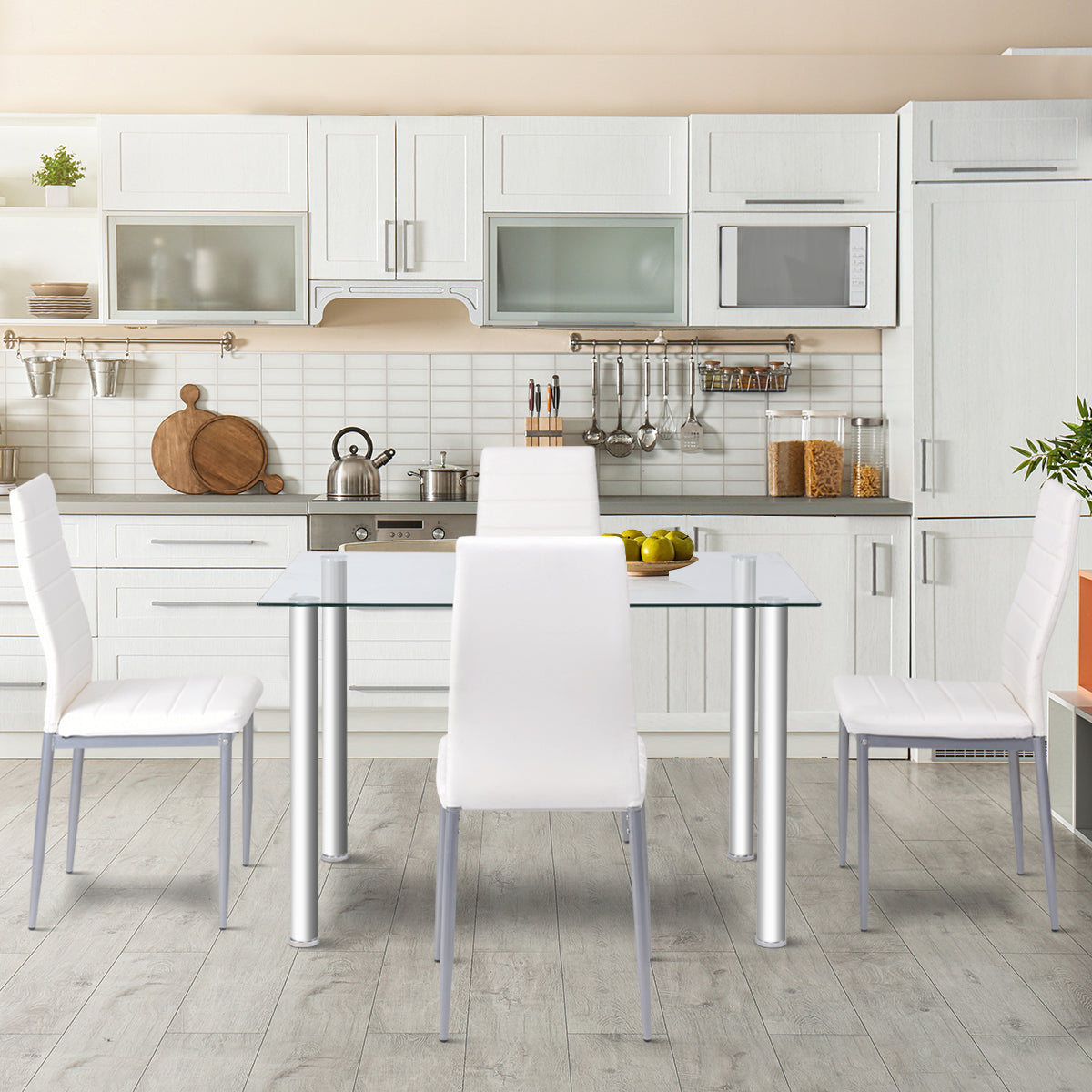 Topbuy 5 PCS Kitchen Dining Table Set Breakfast Furniture Padded Chair White