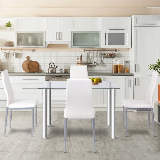 Topbuy 5 PCS Kitchen Dining Table Set Breakfast Furniture Padded Chair White