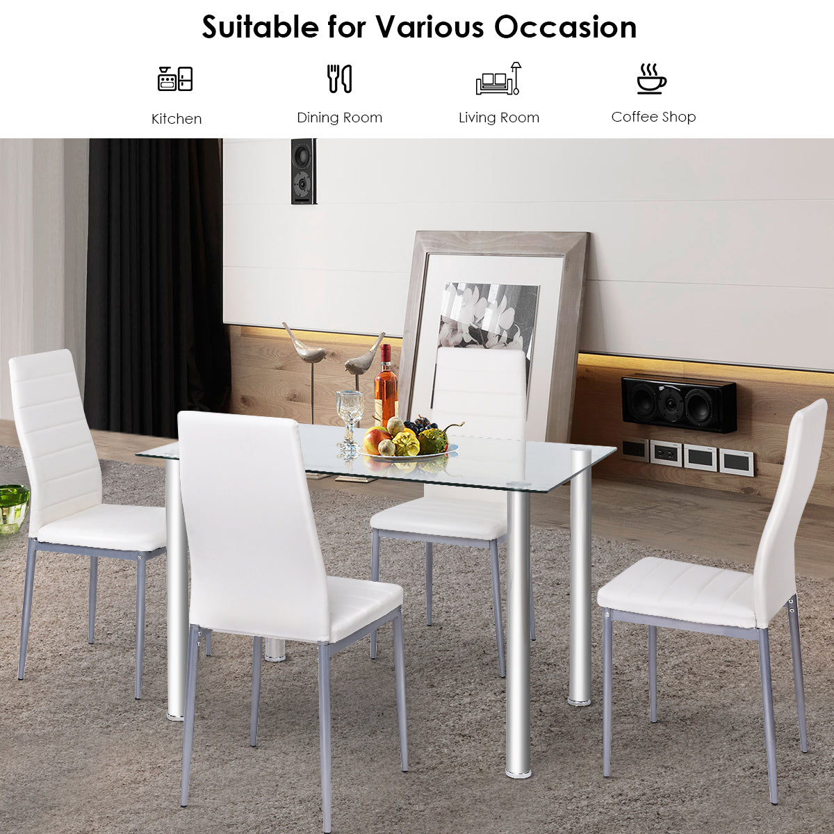 Topbuy 5 PCS Kitchen Dining Table Set Breakfast Furniture Padded Chair White