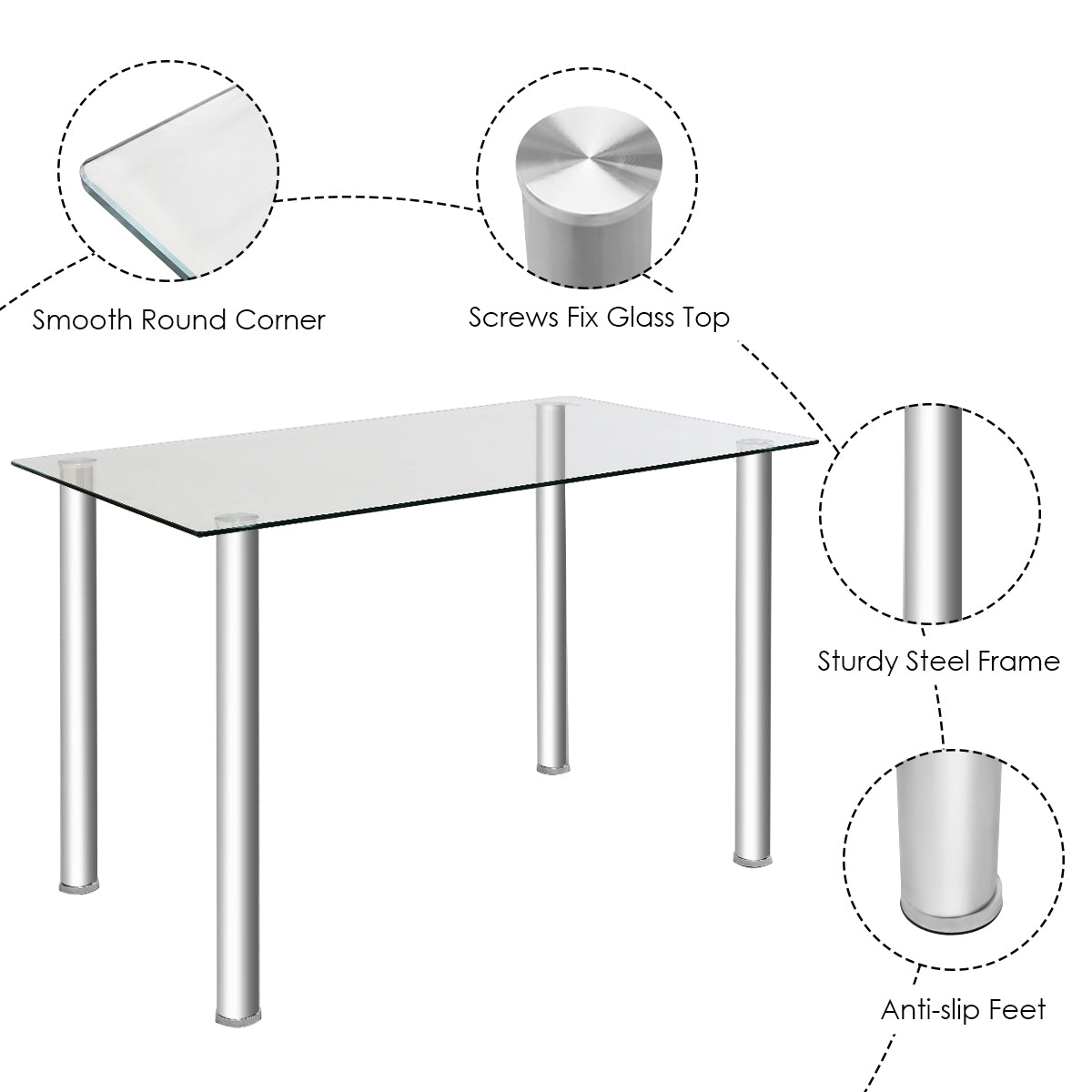 Topbuy 5 PCS Kitchen Dining Table Set Breakfast Furniture Padded Chair White