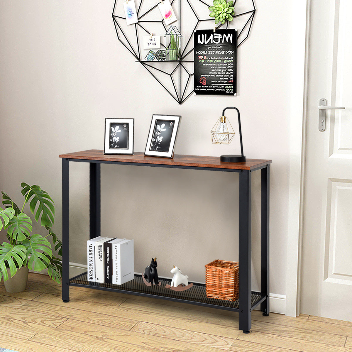 Topbuy Console Entryway Table Sofa Table W/ Storage Shelf Metal Frame