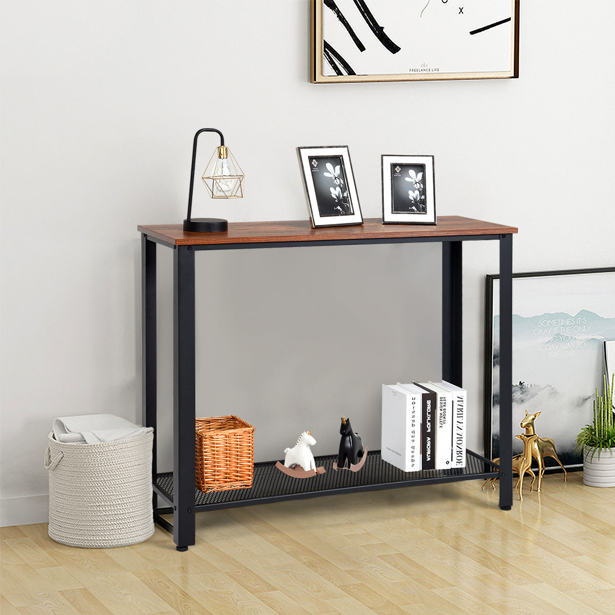 Topbuy Console Entryway Table Sofa Table W/ Storage Shelf Metal Frame