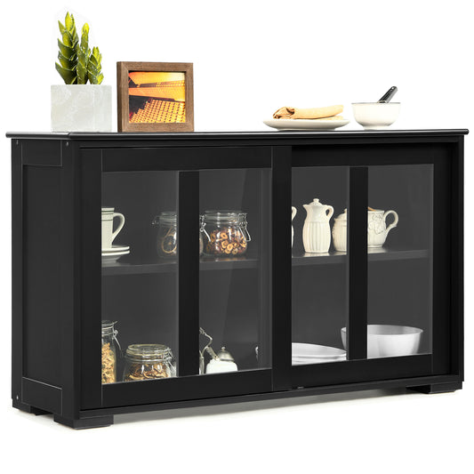 Topbuy Wooden Buffet Cupboard Kitchen Storage Sideboard Glass Sliding Door Antique