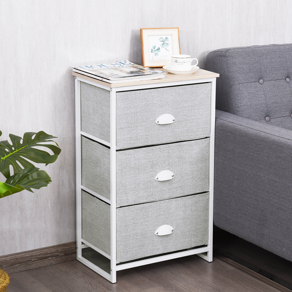 Topbuy 3 Drawer Fabric Storage Tower Unit Nightstand with Drawers