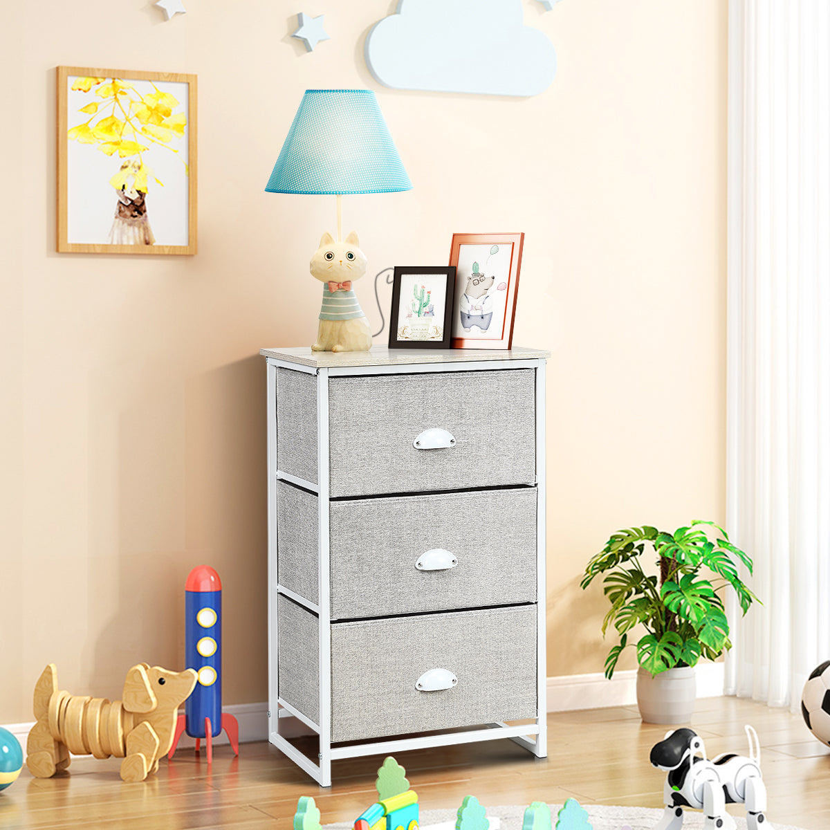 Topbuy 3 Drawer Fabric Storage Tower Unit Nightstand with Drawers