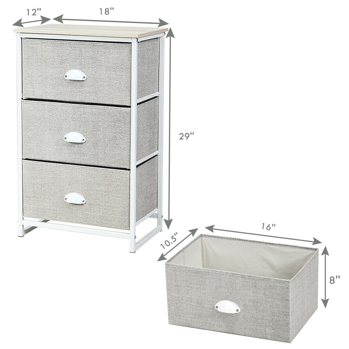 Topbuy 3 Drawer Fabric Storage Tower Unit Nightstand with Drawers