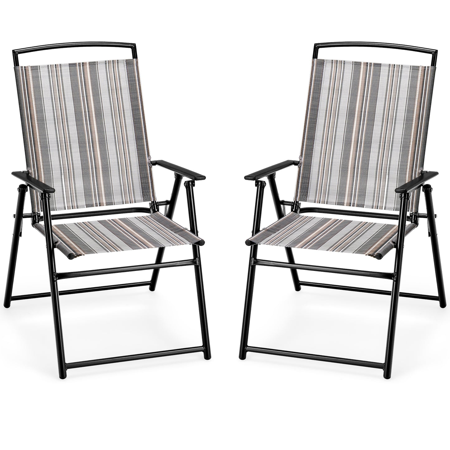 Topbuy Outdoor Folding Chairs Set of 2 Lightweight High Back Chairs w/ Armrests Heavy-Duty Metal Frame