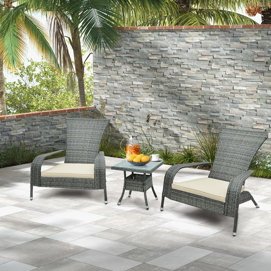 Topbuy 3-Piece Wicker Adirondack Set Ergonomic Oversized Rattan Chairs w/ Coffee Table Comfy Seat Cushions