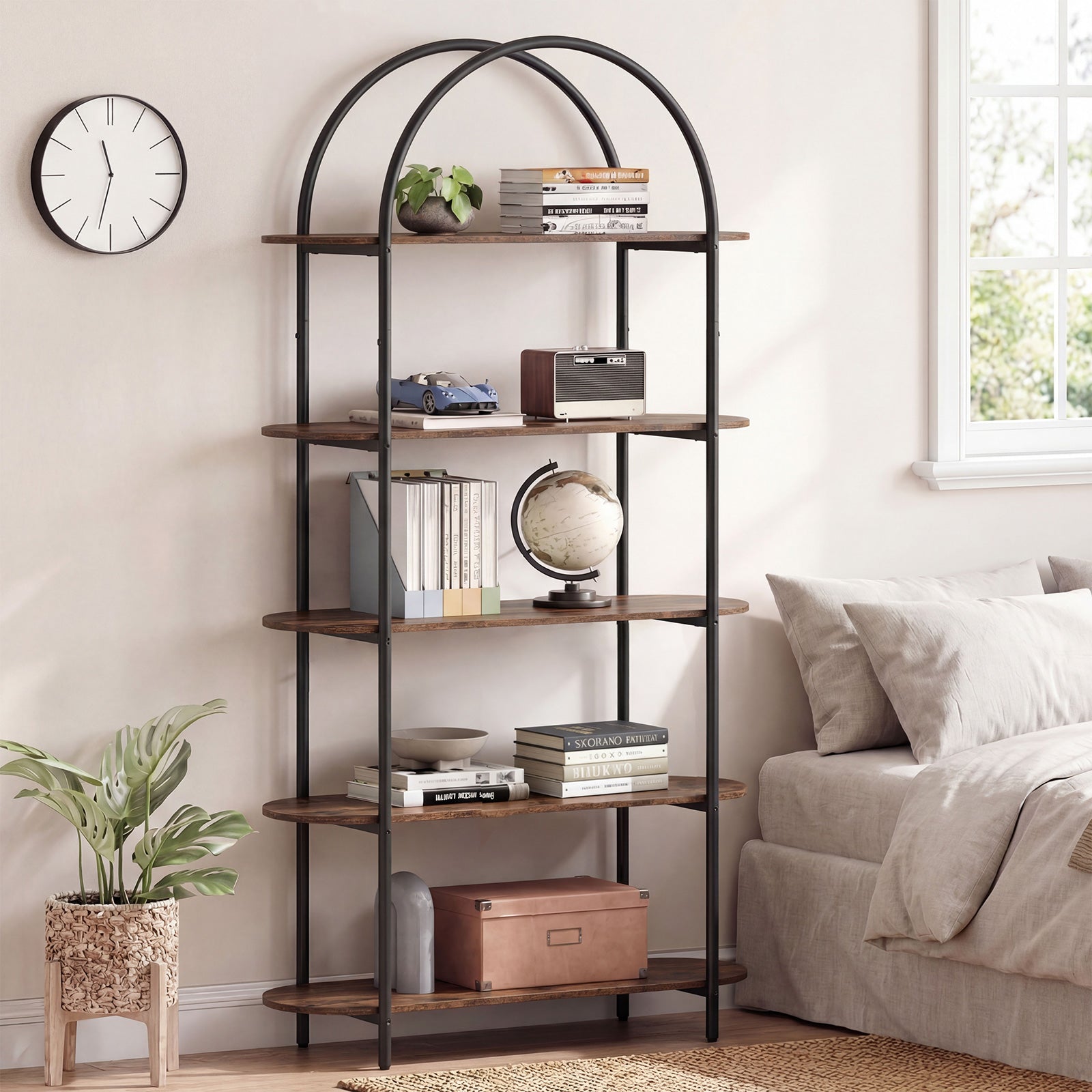 Patiojoy 4 Tier Arched Bookshelf Industrial Tall Open Bookcase with He ...