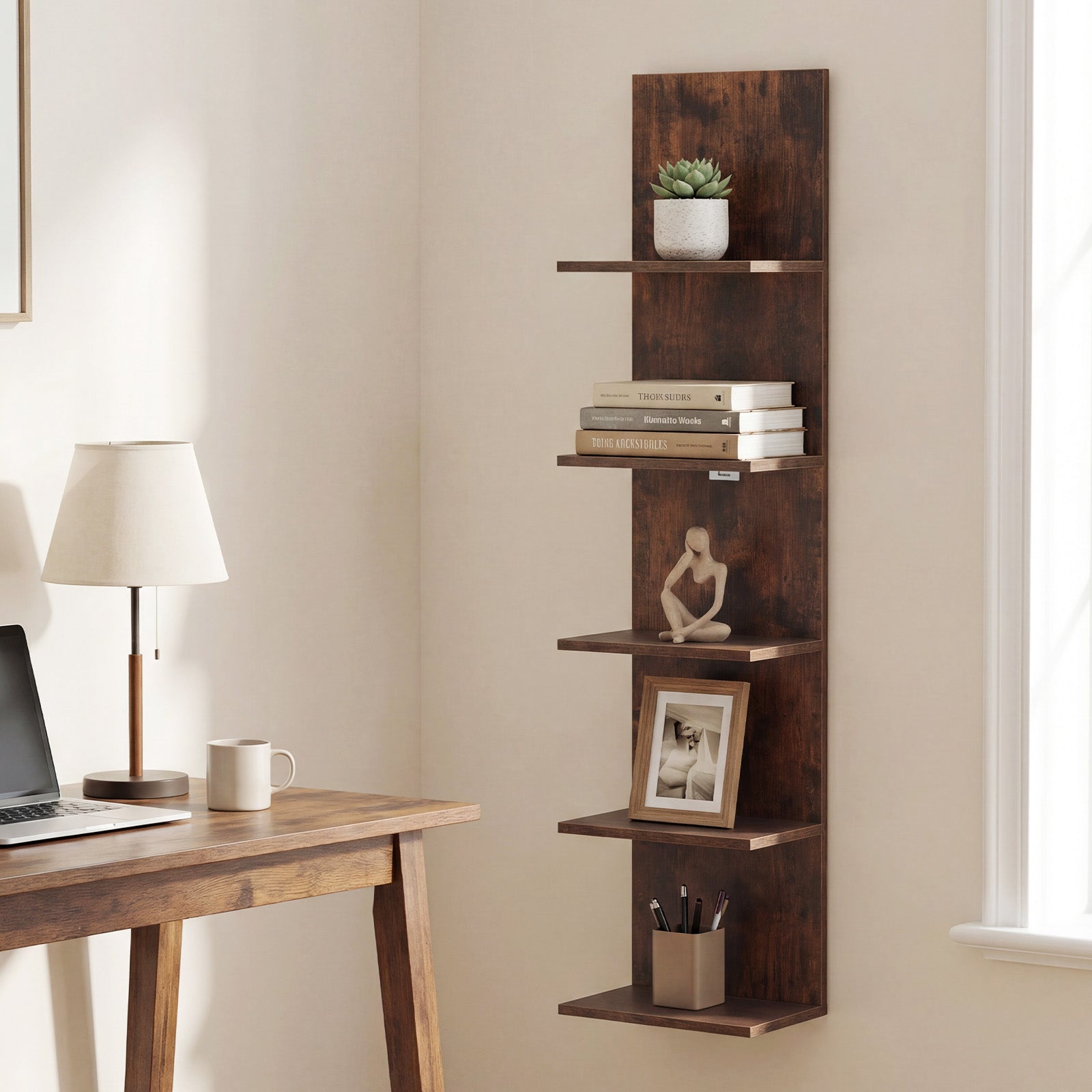 Patiojoy 5-Tier Wall Mounted Shelf Unit Floating Vertical Storage Shel ...