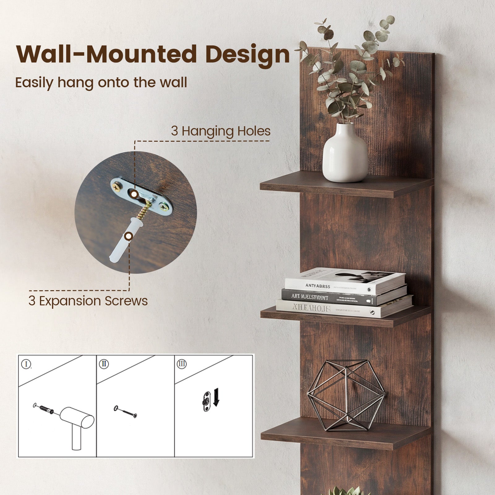 Patiojoy 5-Tier Wall Mounted Shelf Unit Floating Vertical Storage Shel ...
