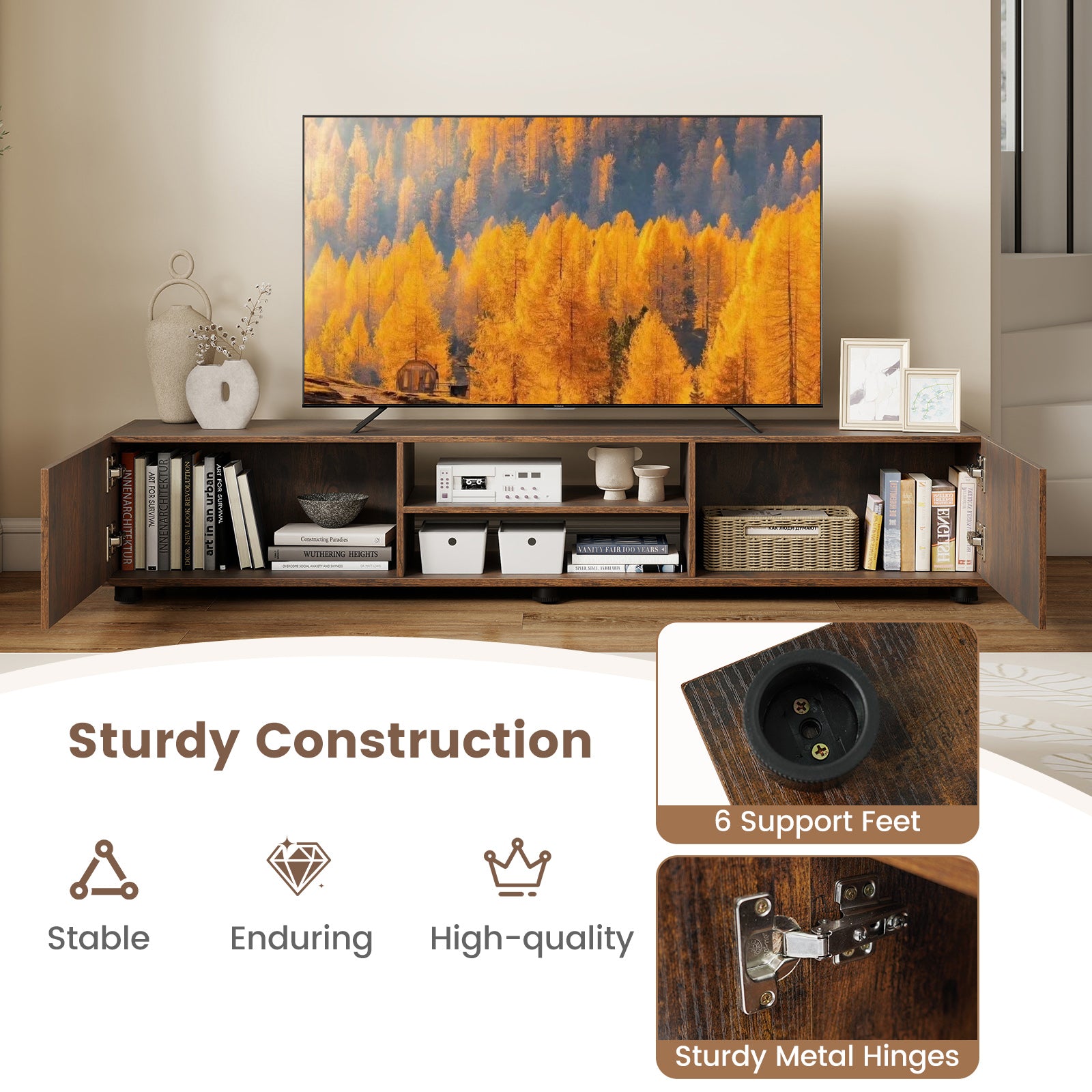 Patiojoy TV Stand for 70 Inch TV Entertainment Center with Storage She ...