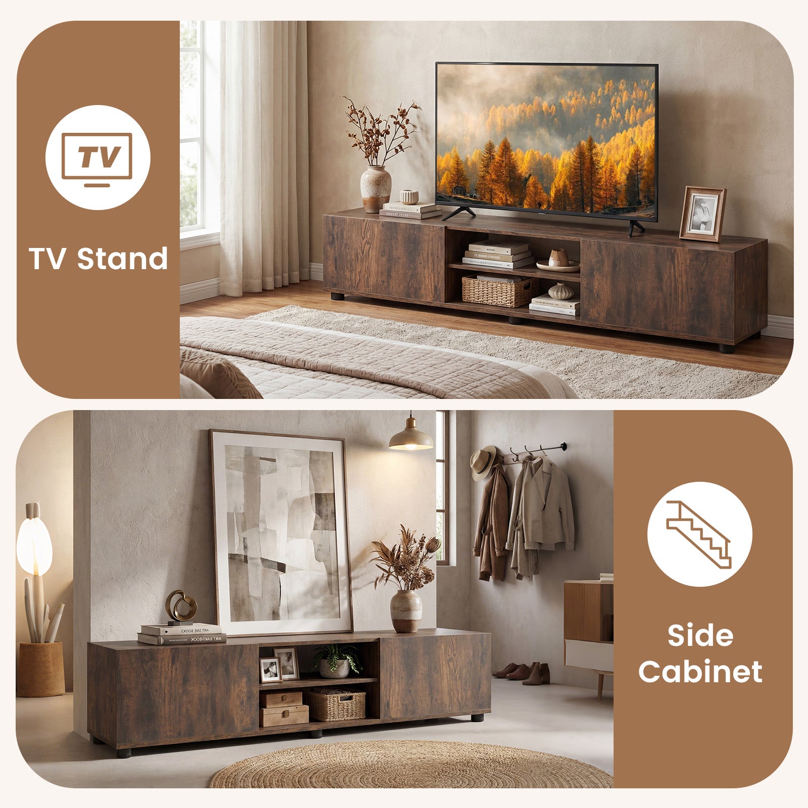 Patiojoy TV Stand for 70 Inch TV Entertainment Center with Storage She ...