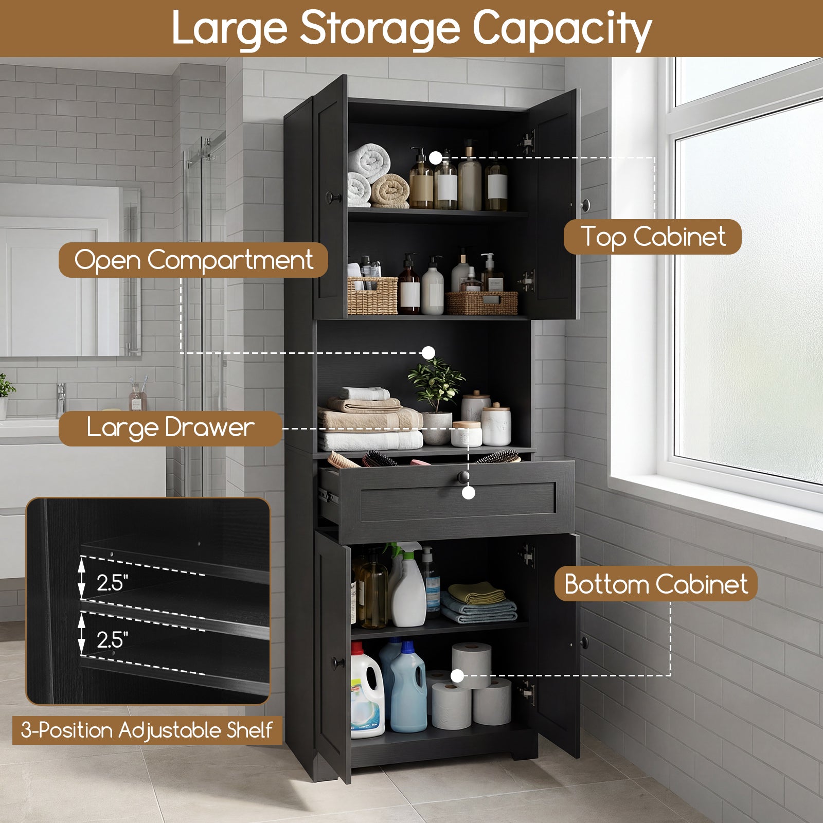 Patiojoy Tall Bathroom Storage Cabinet 67.5