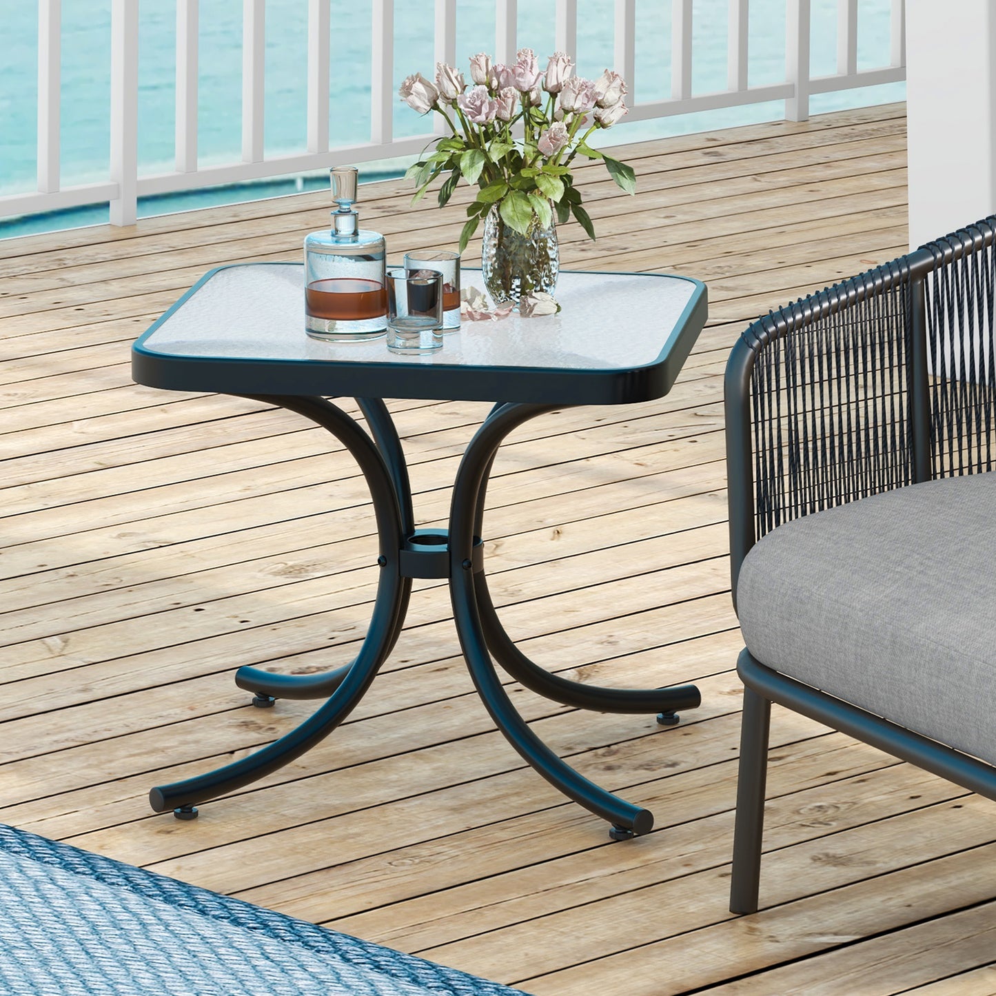 Patiojoy Set of 2 Tempered Glass Top Patio Table 20