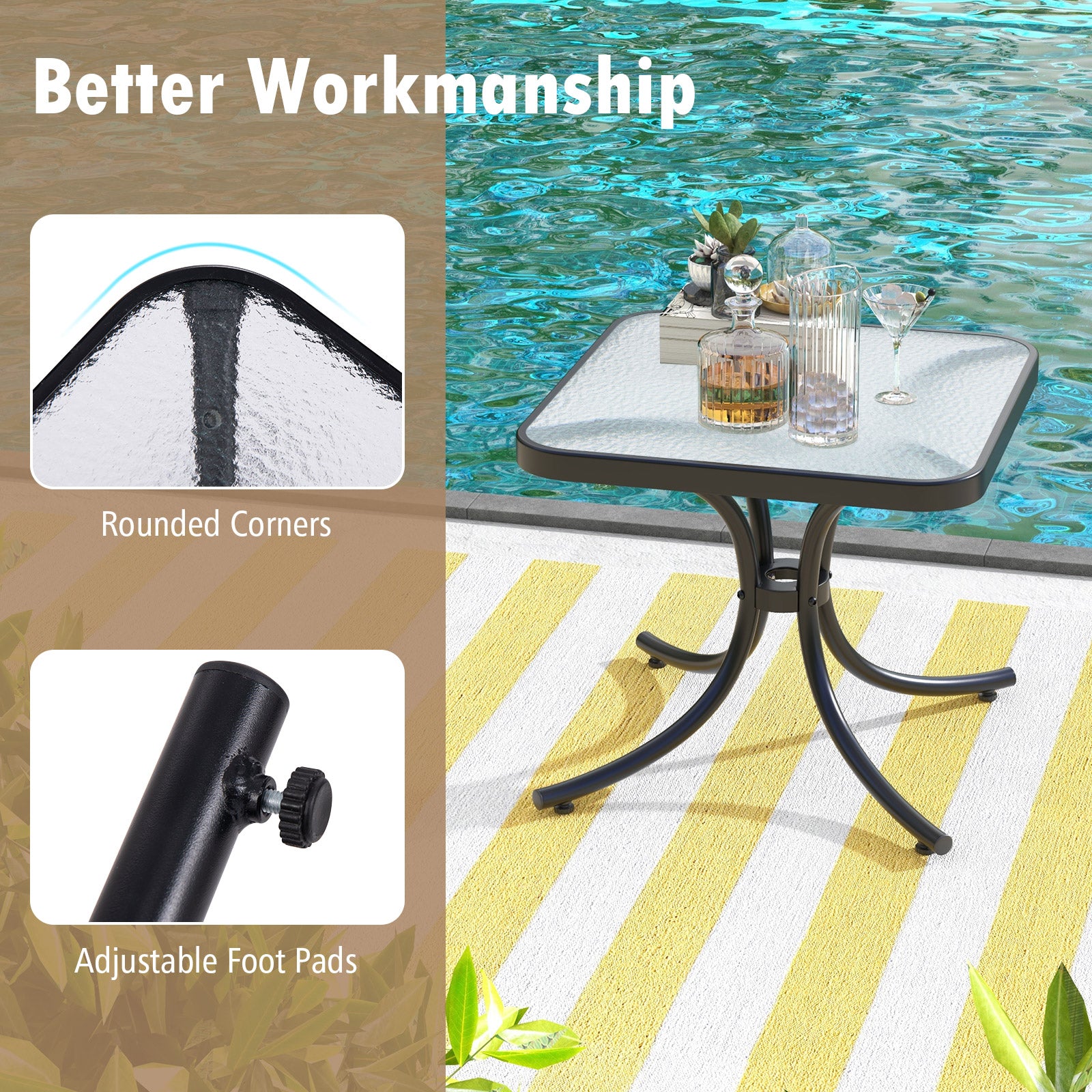 Patiojoy Set of 2 Tempered Glass Top Patio Table 20
