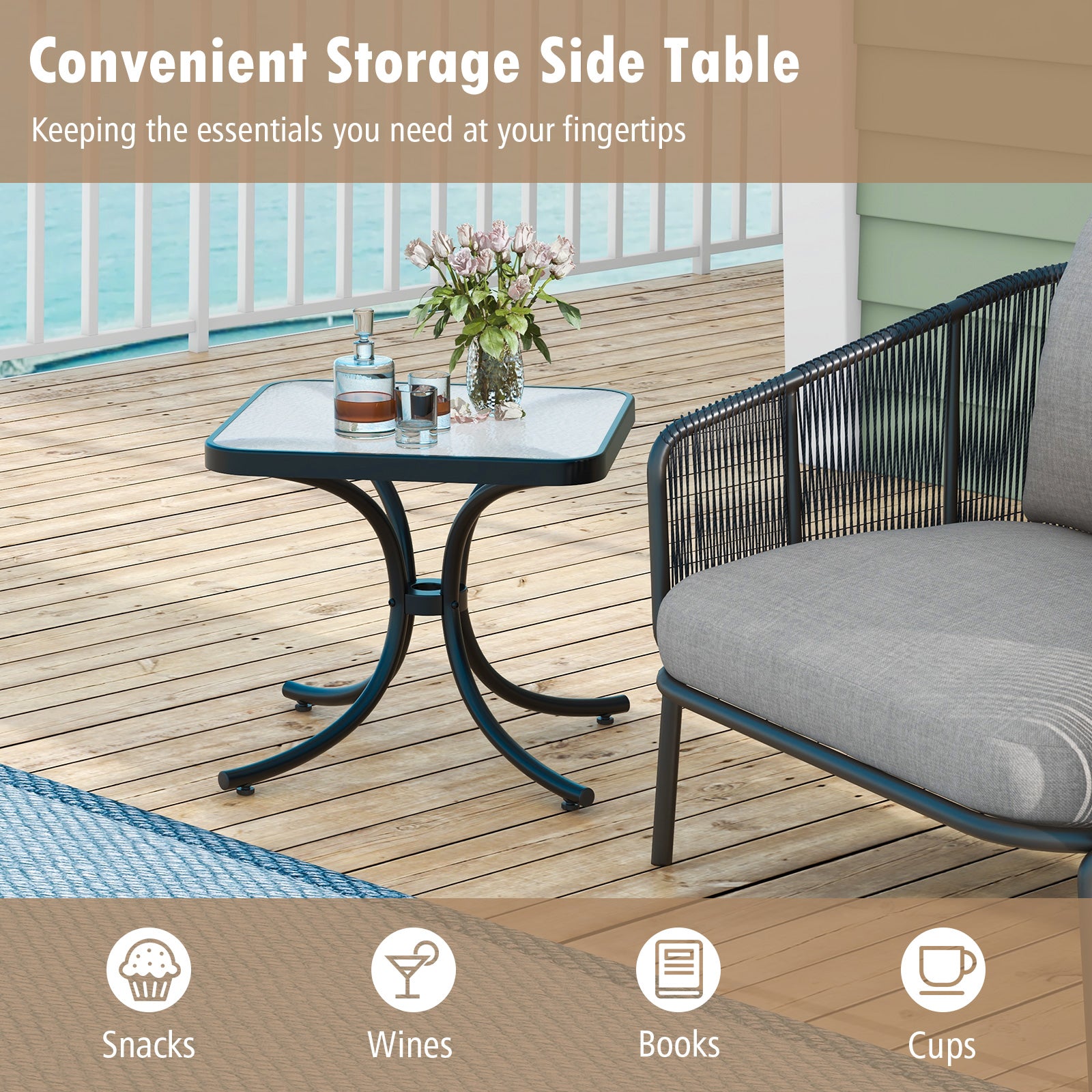 Patiojoy Set of 2 Tempered Glass Top Patio Table 20