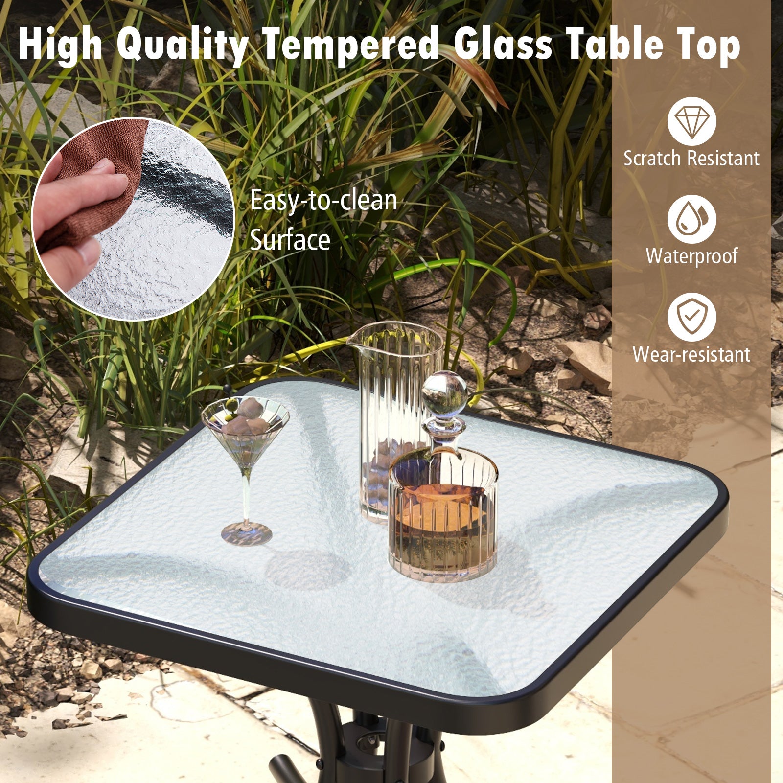 Patiojoy Set of 2 Tempered Glass Top Patio Table 20