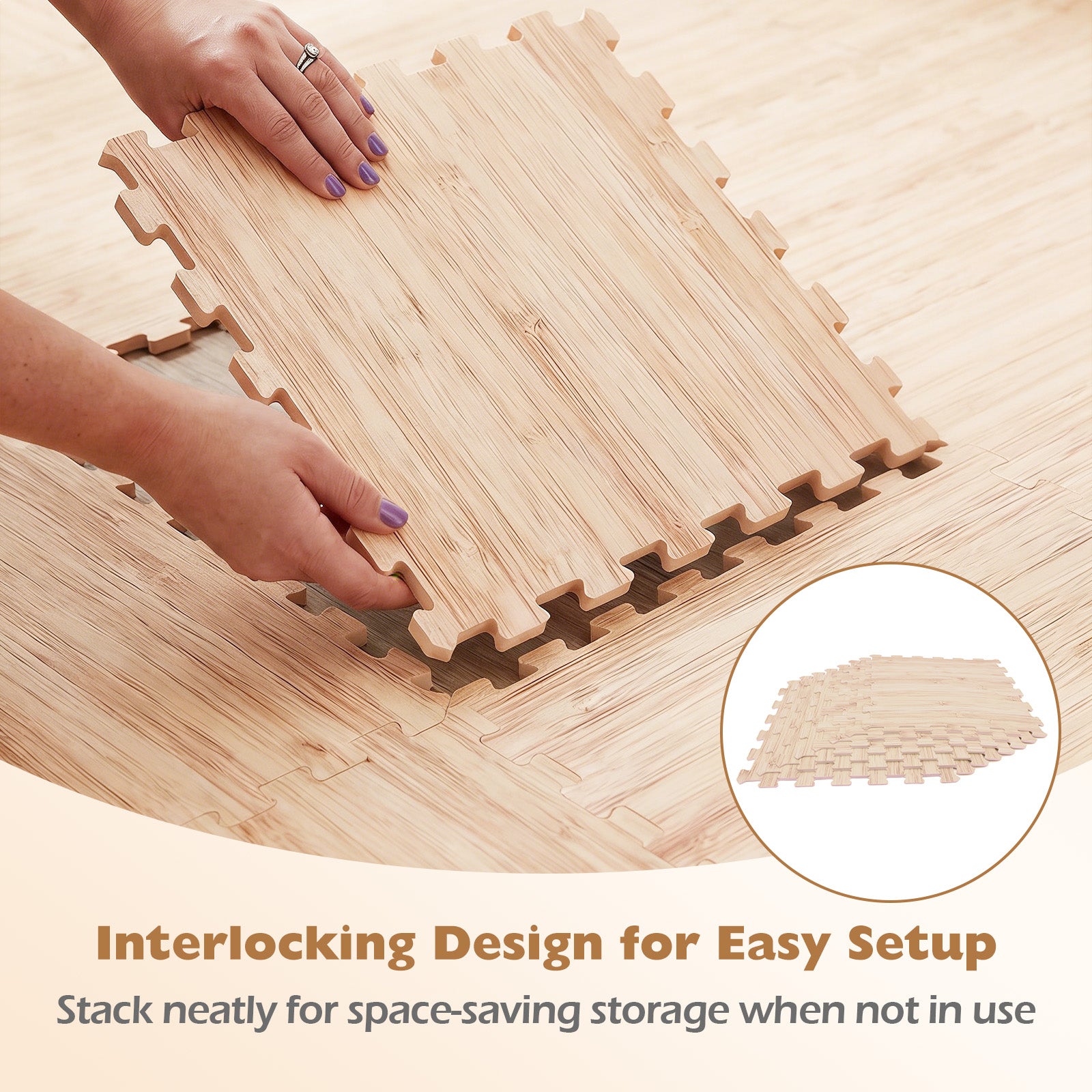 Patiojoy Interlocking Floor Tiles Wood Grain Printed EVA Foam Puzzle T ...