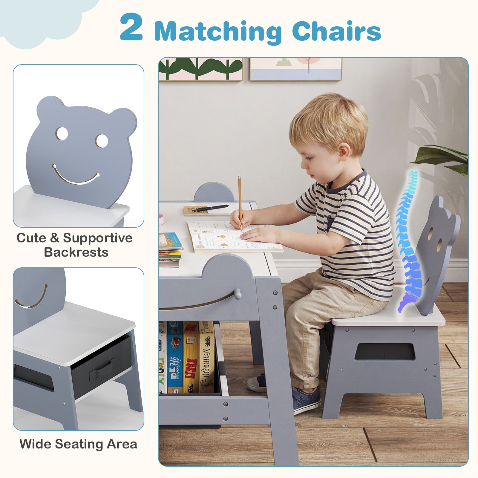 Patiojoy Toddler Table & 2 Chairs 5-in-1 Cute Art Desk Set w/ Reversib ...
