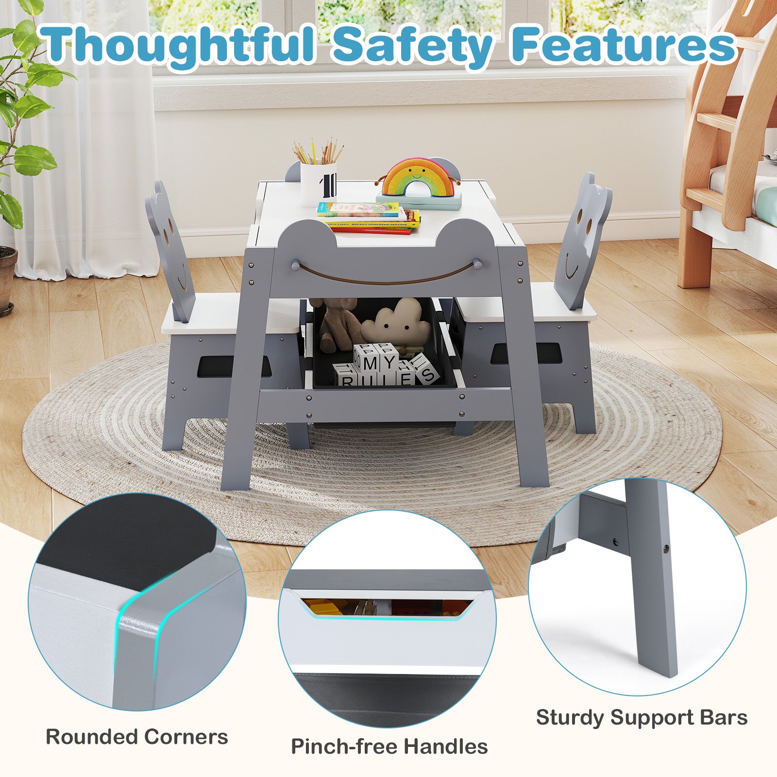 Patiojoy Toddler Table & 2 Chairs 5-in-1 Cute Art Desk Set w/ Reversib ...
