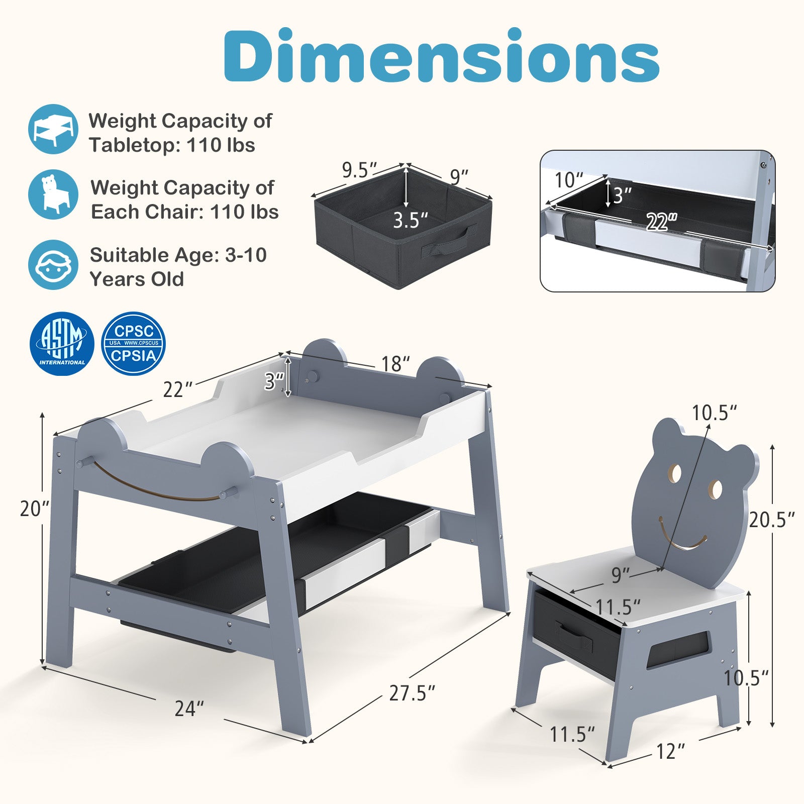 Patiojoy Toddler Table & 2 Chairs 5-in-1 Cute Art Desk Set w/ Reversib ...