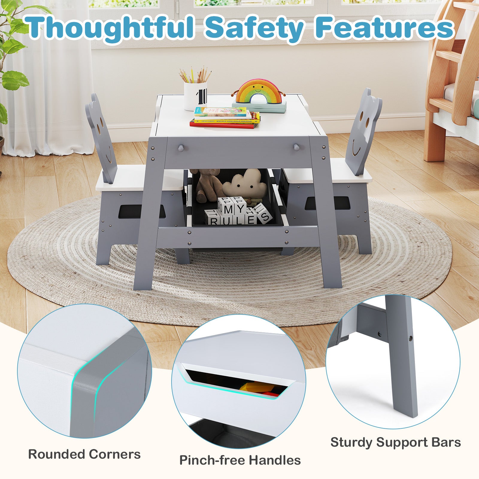 Patiojoy Toddler Table & 2 Chairs 5-in-1 Cute Art Desk Set w/ Reversib ...
