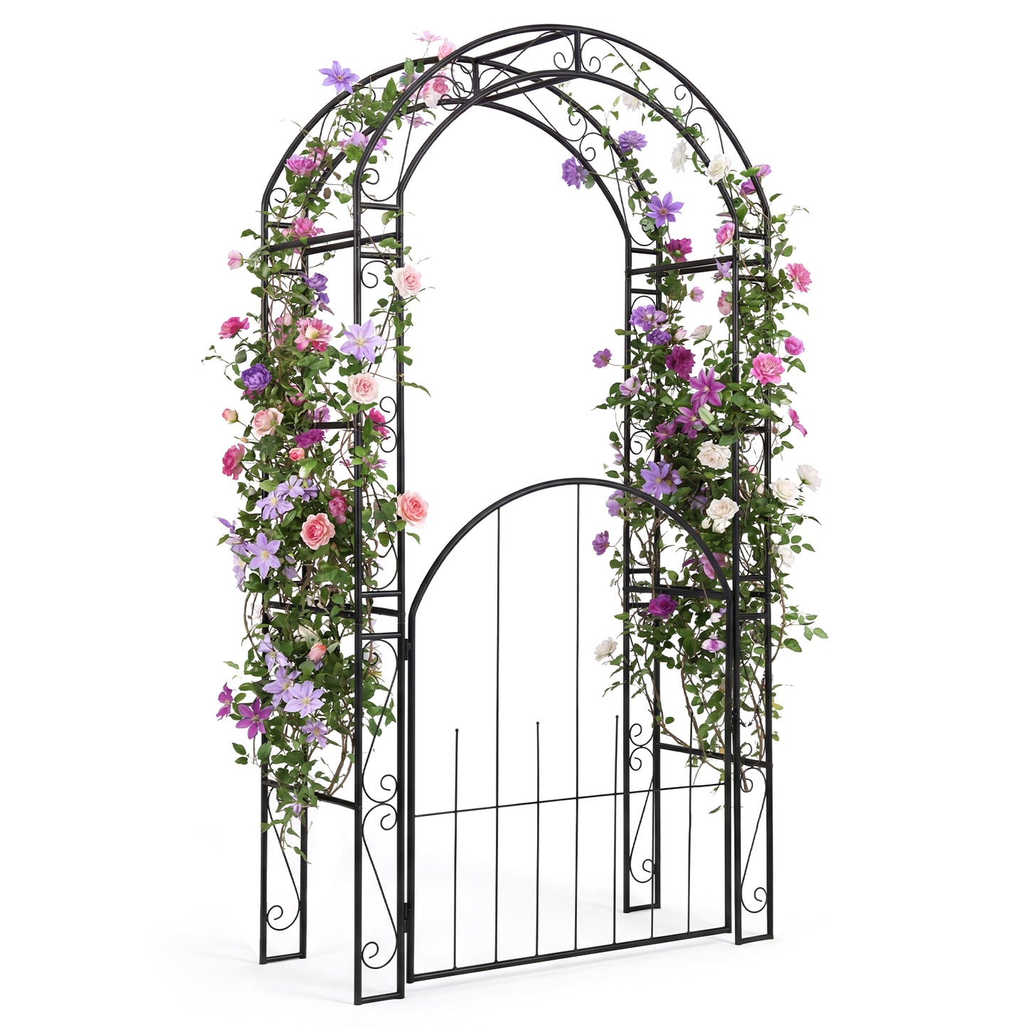 Patiojoy 84" Tall Garden Arbor with Gate Heavy-duty Metal Arch Trellis for Climbing Plants Vines Roses