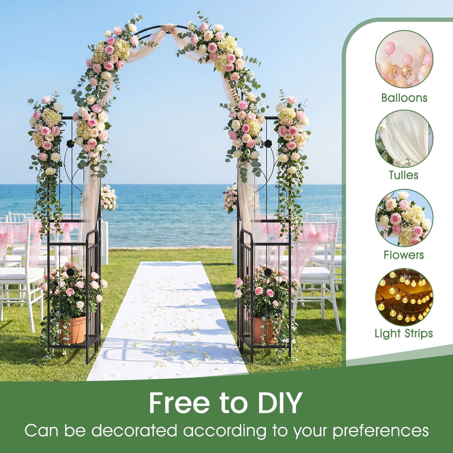 Patiojoy 87" Tall Garden Arch with Lockable Gate Heavy-duty Metal Arbor with Trellis & Side Shelves for Climbing Plants Vines