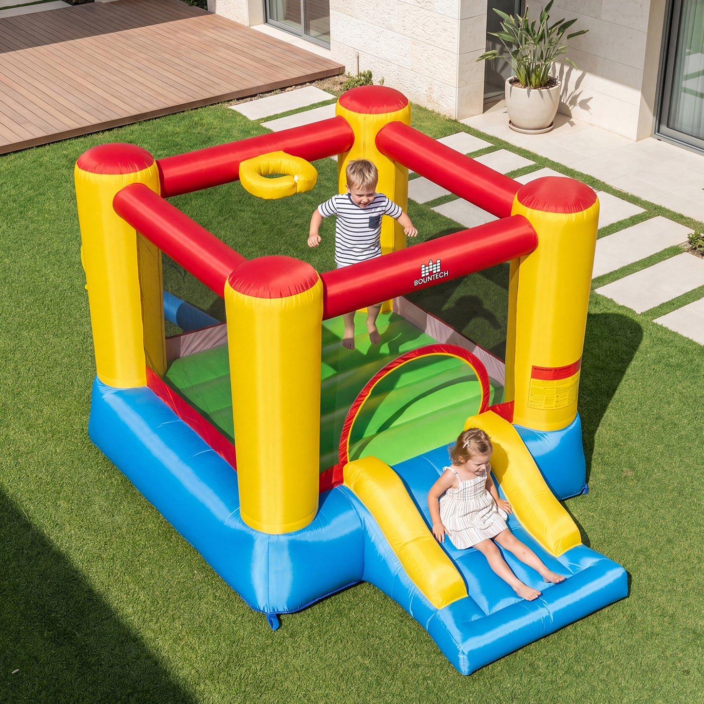Patiojoy Inflatable Bounce House Kids Jumping House with 480W Blower & Basketball Rim Portable Bouncy Castle