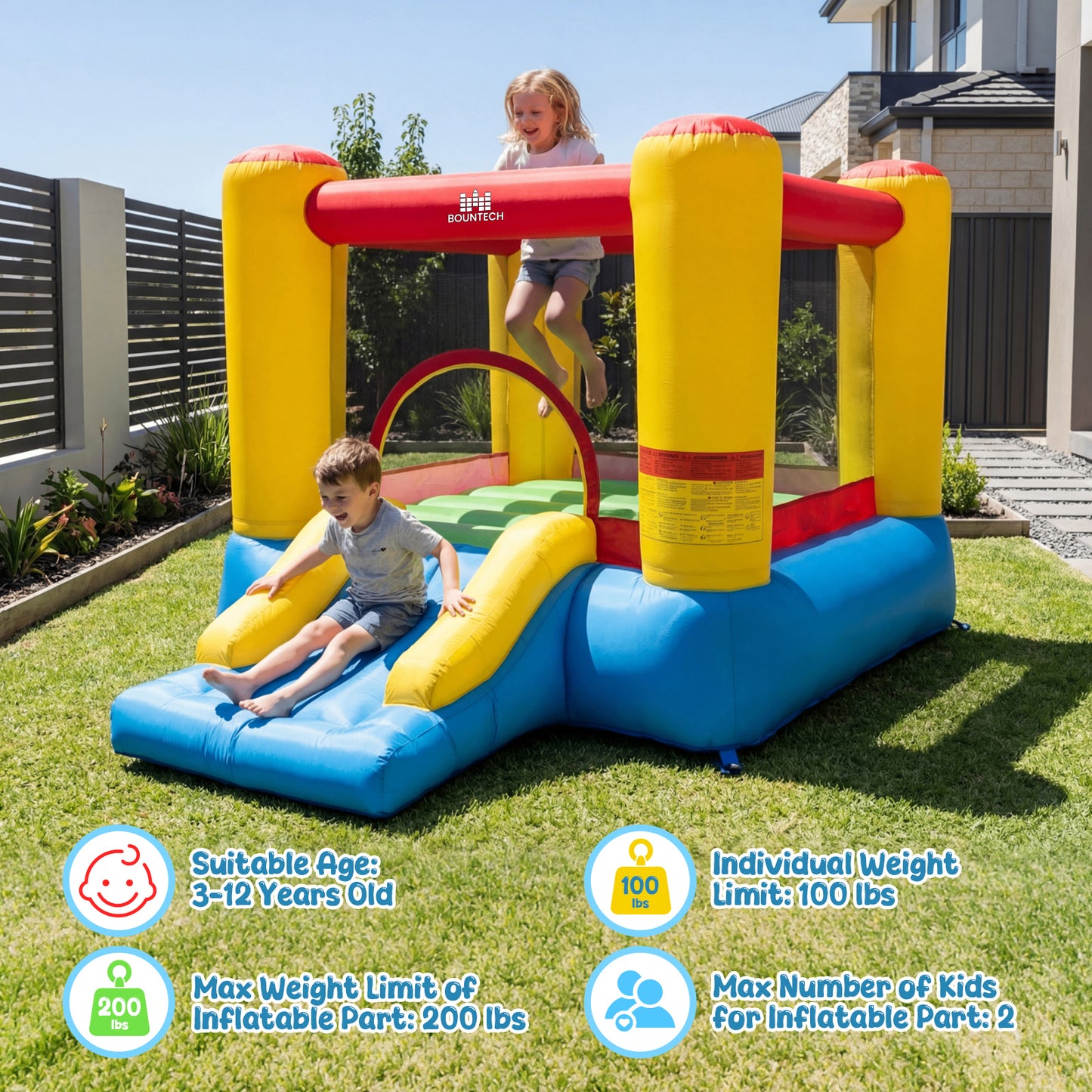 Patiojoy Inflatable Bounce House Kids Jumping House with 480W Blower & Basketball Rim Portable Bouncy Castle
