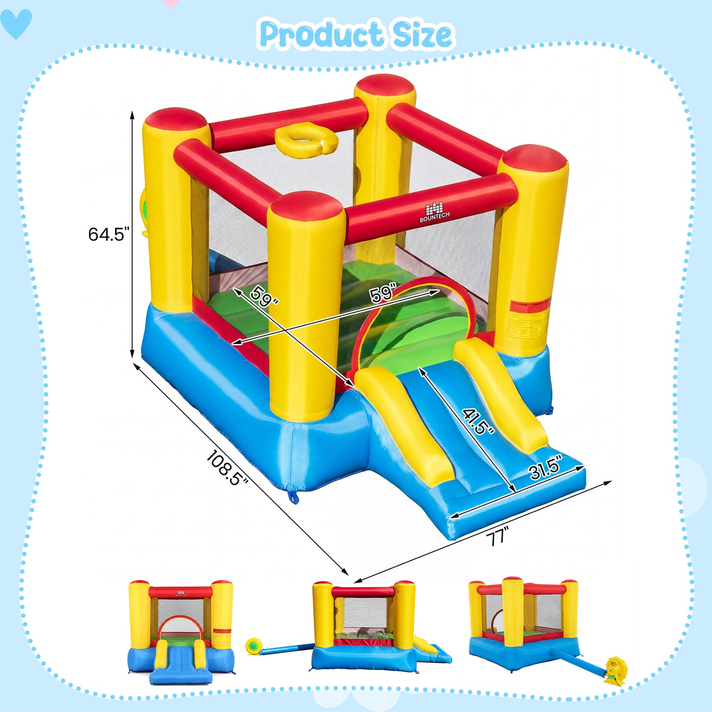 Patiojoy Inflatable Bounce House Kids Jumping House with 480W Blower & Basketball Rim Portable Bouncy Castle