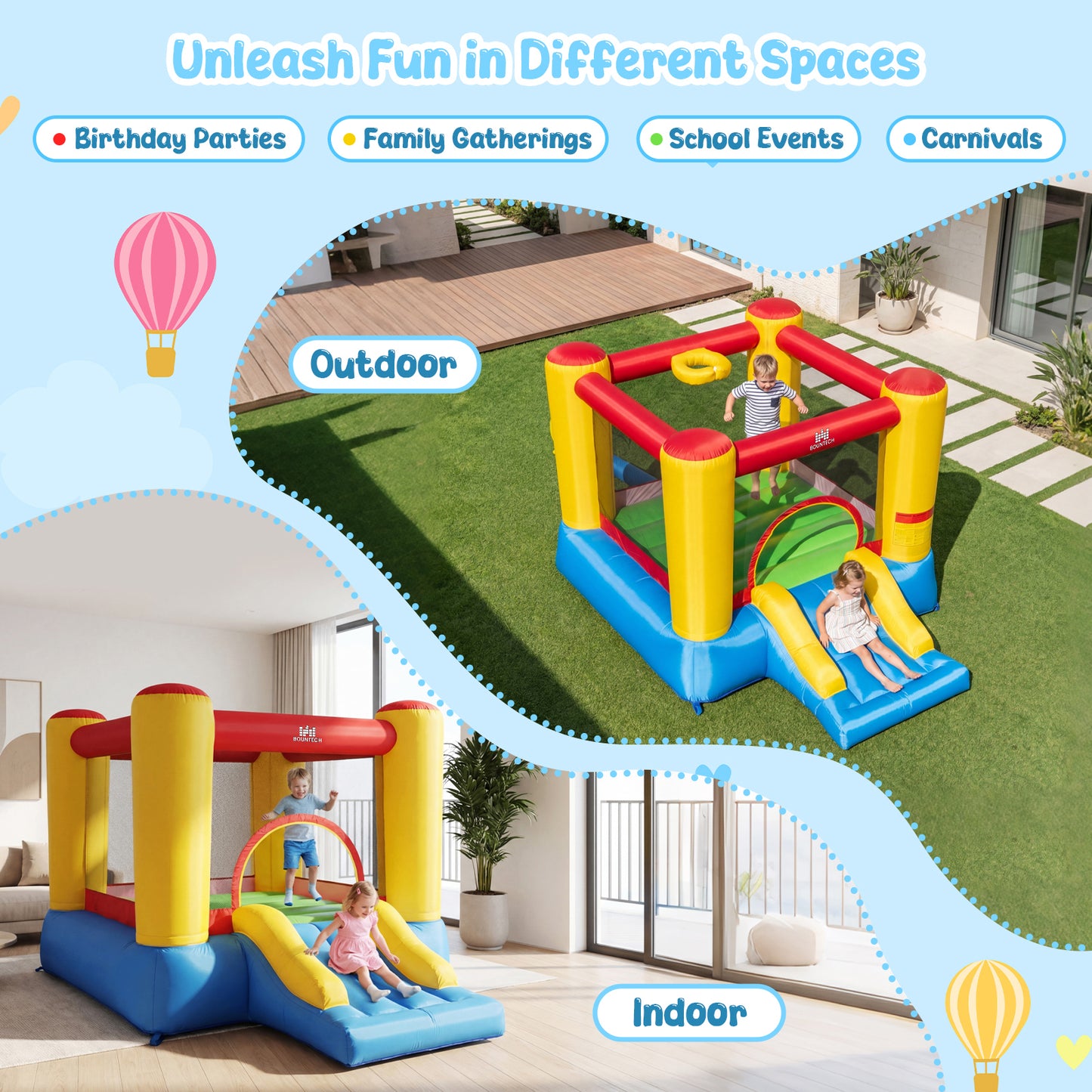 Patiojoy Inflatable Bounce House Kids Jumping House with 480W Blower & Basketball Rim Portable Bouncy Castle