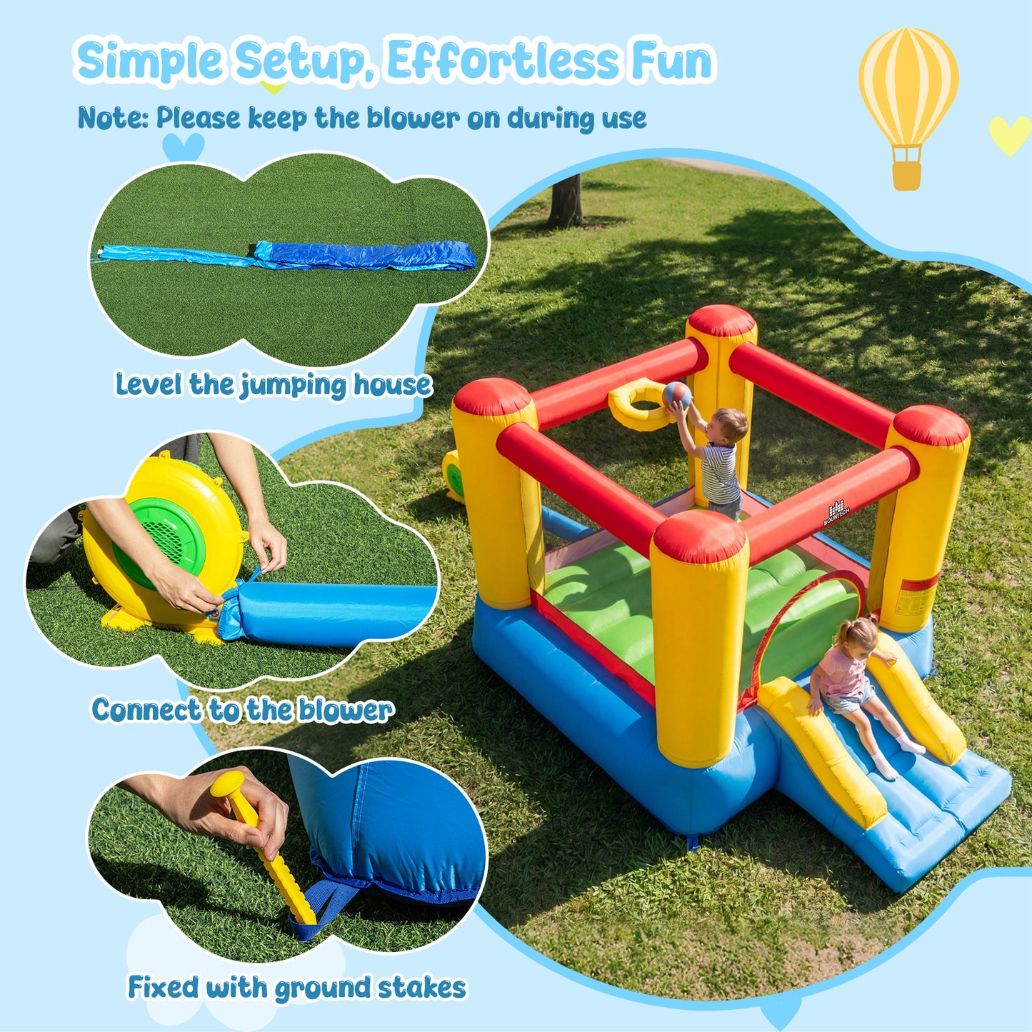 Patiojoy Inflatable Bounce House Kids Jumping House with 480W Blower & Basketball Rim Portable Bouncy Castle