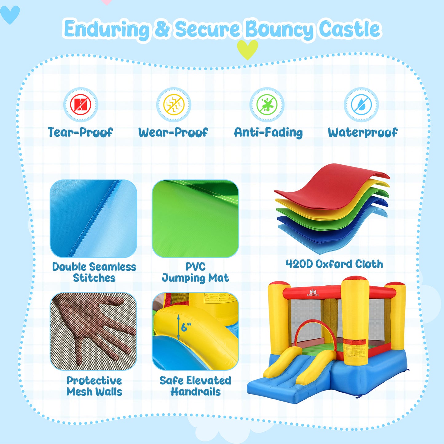 Patiojoy Inflatable Bounce House Kids Jumping House with 480W Blower & Basketball Rim Portable Bouncy Castle